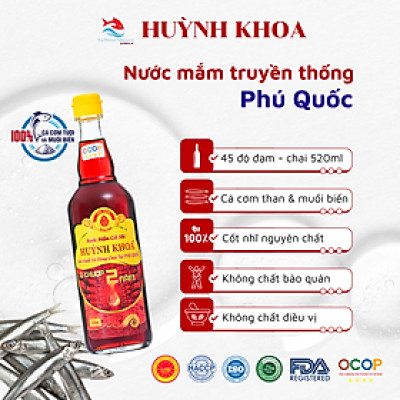 Đặc Sản Kiên Giang - Nước mắm truyền thống Phú Quốc - Huỳnh Khoa 45 độ đạm (Hộp 2 chai 520ml)