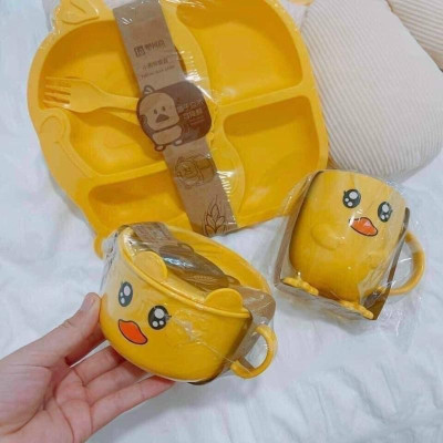 Full bộ 5 món khay ăn dặm hình con vịt vàng siêu đáng yêu - Bộ bát ăn dặm cho bé 5 chi tiết hình con vịt.