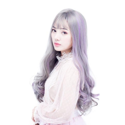 Tóc giả xám line tím cao cấp- tặng lưới chùm tóc