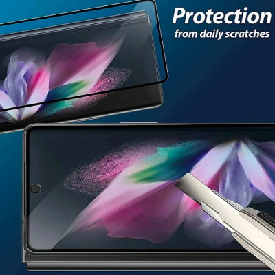 Miếng dán kính cường lực màn hình trước cho Samsung Galaxy Z Fold 6 / Z Fold 7 full 9D hiệu Kuzoom Protective Glass - mỏng 0.3mm, vát cạnh 2.5D, độ cứng 9H, viền cứng mỏng chống vỡ cạnh - Hàng nhập khẩu