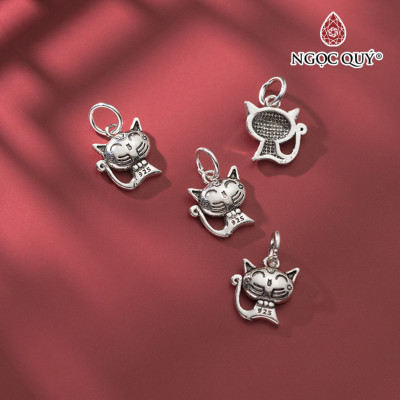 Charm bạc mặt dây chuyền hình mèo treo - Ngọc Quý Gemstones