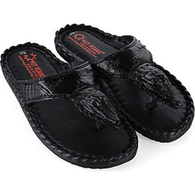 Dép nam Huy Hoàng đầu cá sấu màu đen HT7237