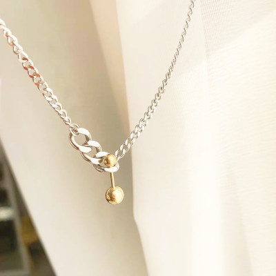 Vòng cổ dây chuyền unisex mix bông tai quả tạ vàng độc lạ chất