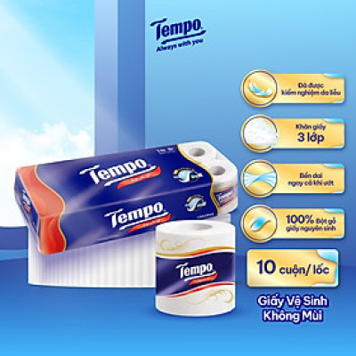 [LỐC 10 CUỘN] Giấy vệ sinh cao cấp Tempo Toipa - 3 lớp bền dai, an toàn cho da - Thương hiệu Đức