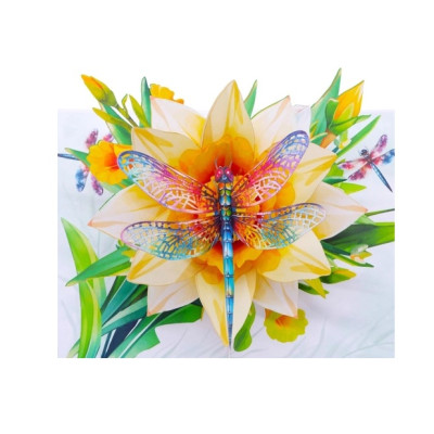 Thiệp 3D Chuồn Chuồn & Hoa Thủy Tiên Vàng – Thiệp Pop Up Nghệ Thuật, Độc Đáo, Sang Trọng, F51