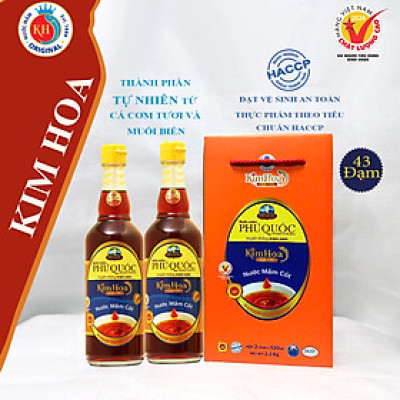 Nước Mắm Kim Hoa Phú Quốc 43 độ đạm hộp 2 chai 520ml - mỗi chai 520ml