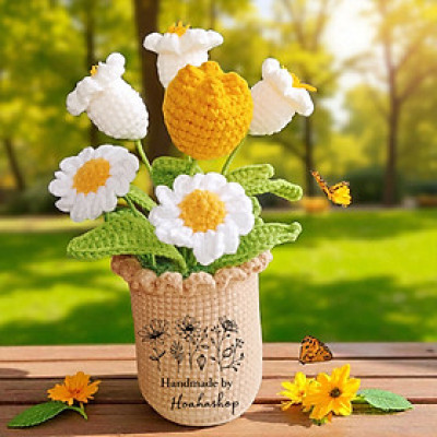 Chậu hoa len handmade – Thiết kế độc quyền Hoahashop