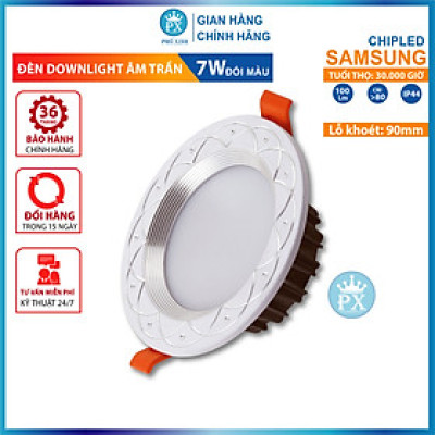 Đèn âm trần 3 chế độ sáng 7w, đèn lon cao cấp sang trọng, lỗ khoét 90mm