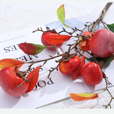 Cành quả hồng giả - 1 cành dài 90cm - 7 quả - Cây giả, hoa lụa trang trí nhà cửa