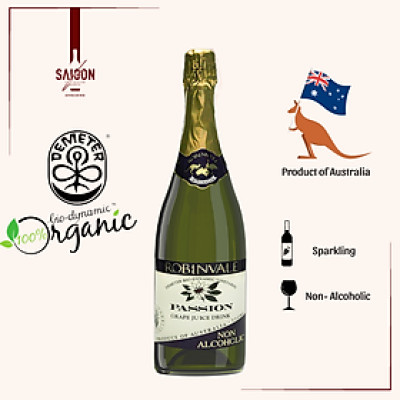 Vang sủi Robinvale Grape Sparkling 750ml - Không Cồn Organic - Passion (Chanh Dây)