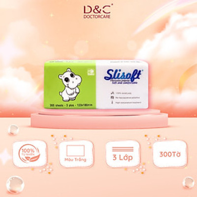 Giấy ăn Slisoft Trắng 100 tờ x 3 lớp, khăn giấy khô thân thiện môi trường không chất tẩy trắng an toàn cho cả gia đình