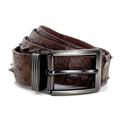 HP4848 - Dây nịt nam da cá sấu Huy Hoàng nguyên con 4P đầu kim màu nâu đất