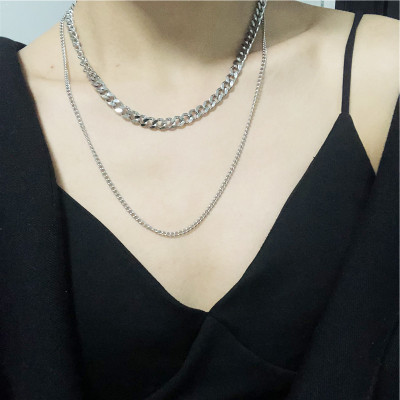 Vòng cổ kim loại thời trang nam nữ 2 lớp titan không gỉ