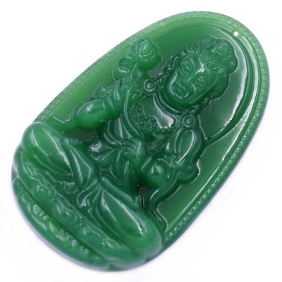 Mặt dây chuyền Phật Đại thế chí đá xanh 2.2 x 3.6cm ( size trung ) kèm vòng cổ dây cao su xanh lá + móc inox, Phật bản mệnh