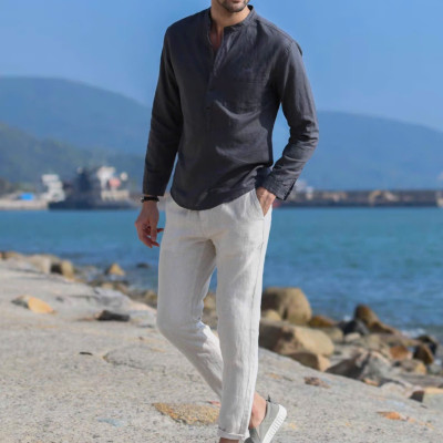 Sơ mi nam trẻ trung thanh lịch, sơ mi cổ trụ thời trang trẻ 2024 basic