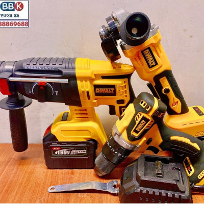 Bộ Combo 3 Trong 1 Gồm Máy Khoan Đục Bê Tông, Máy Mài Và Máy Khoan Pin Dùng Pin 199V 15 Cell, Máy Khoan Siêu Khỏe, Động Cơ Không Chổi Than - Bảo Hành 1 Năm