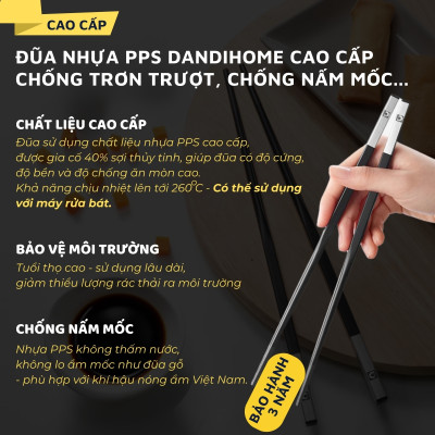 Đũa nhựa PPS sợi thủy tinh DandiHome kết hợp Inox 304 DandiHome cao cấp, chống trượt, chống nấm mốc