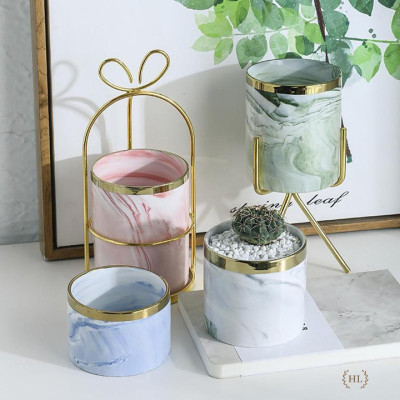 Giỏ Sứ khung hợp kim mạ vàng | LẴNG SỨ VÂN ĐÁ | GIỎ SỨ VÂN ĐÁ