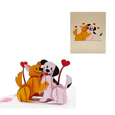Thiệp 3D Pop Up Đôi Chó Tình Yêu – Thiệp Valentine, Thiệp Sinh Nhật, Thiệp Lãng Mạn Độc Đáo, L16