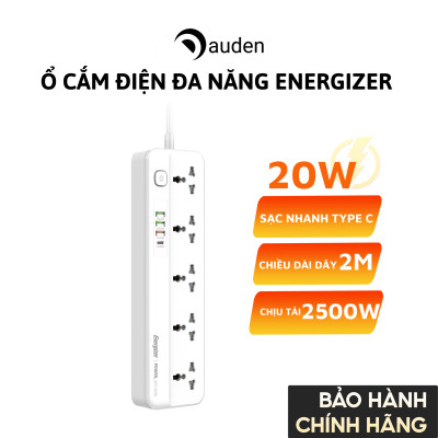 Ổ điện đa năng 5AC kèm 3USB-A và 1USB-C sạc nhanh PD (max 20W) - White - Chịu tải tối đa 2500W - Hàng chính hãng