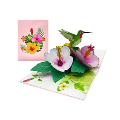 Thiệp 3D Pop Up Chim Ruồi & Hoa Nhiệt Đới – Thiệp Hoa Chúc Mừng, Sinh Nhật, Lãng Mạn, F38