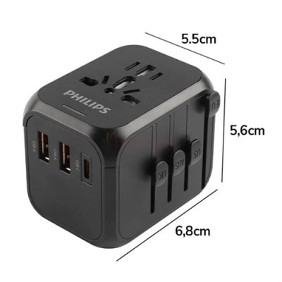 Ổ cắm điện Philips Travel Extension Socket 2USB 1Type-C PD20W SPN3351 - Hàng chính hãng