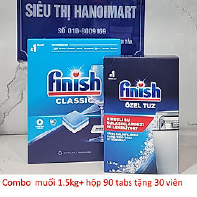 Viên rửa bát Finish 120 viên + Muối Finish 1.5kg dùng cho Máy Rửa Bát Chén