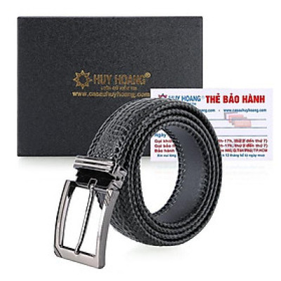 HP4276 - Dây nịt nam Huy Hoàng da cá sấu đan viền 3,5P đầu kim màu đen