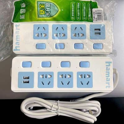 Ổ Cắm Điện Thông Minh 3 Lỗ Chống Giật Hamart 2 Cổng Sạc USB Đa Năng Đèn LED TẶNG Đầu Nối 2 Chân