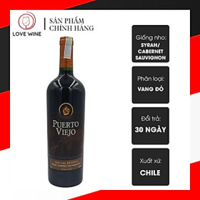 Rượu Vang Đỏ Chi Lê Puerto Viejo Syrah Cabernet Sauvignon 2022