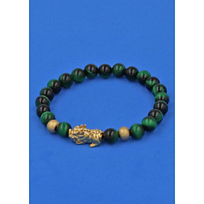 Vòng tay đá Măt Hổ xanh lá 6 ly cẩn Tỳ Hưu inox vàng VMHXLTHHBV6 - hợp mệnh Hỏa, mệnh Mộc