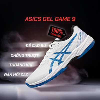 Giày Tennis/Pickleball ASICS Gel Game 9 Cao Cấp - Trắng Xanh - Thiết Kế Thoáng Khí - Độ Bám Tối Ưu - Êm Ái - Bền Bỉ