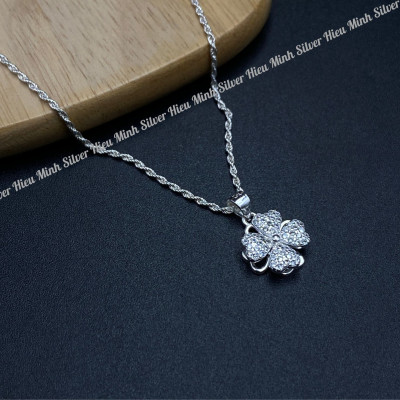 Dây Chuyền Bạc 925 Cỏ 4 Lá Xoay Vòng Bạc Hiểu Minh DMD542