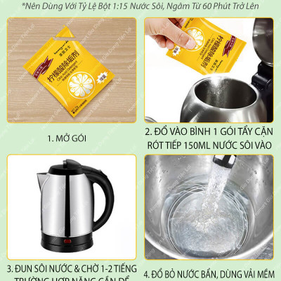 Gói Tẩy Cặn Canxi Phích Nước 10g Acid Citric Dạng Bột Tẩy Cặn Bình Đun Nước Siêu Tốc Tiện Dụng