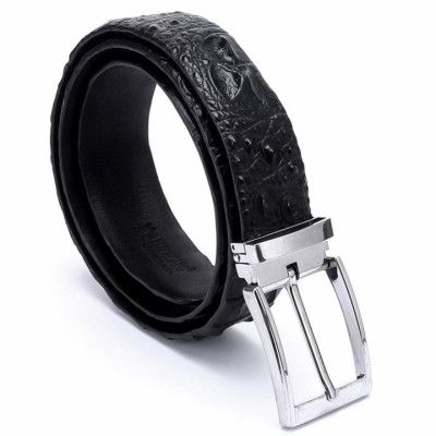 HC4842 - Dây nịt nam da cá sấu Huy Hoàng nguyên con 3,5P đầu kim màu đen