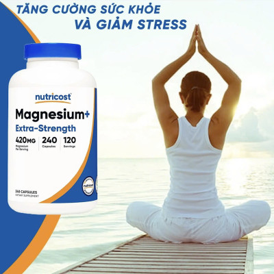 Viên Uống Nutricost Magnesium Extra Strength (420mg), Hỗ Trợ Xương, Giảm Stress và Cơ Bắp