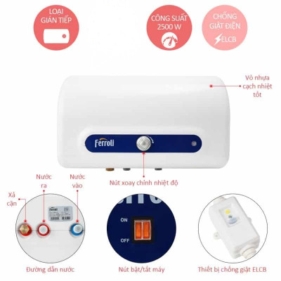 Máy nước nóng gián tiếp Ferroli QQ AE 15 lít (2500W)-hàng chính hãng