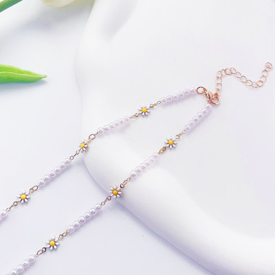 Dây chuyền vòng cổ cúc hoạ mi daisy mix hạt ngọc trai nhỏ xinh đẹp thanh lịch
