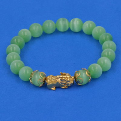  Vòng tay Đá Mắt Mèo Xanh Lá 8 ly - cẩn Tỳ Hưu Phong Thủy inox vàng VMEXNTHHKV8 - hợp mệnh Mộc, mệnh Hỏa