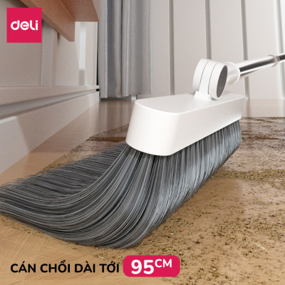 Bộ chổi quét nhà kèm xẻng hót rác gấp gọn Deli đa năng thông minh, màu trắng chất liệu nhựa cao cấp và thép không gỉ