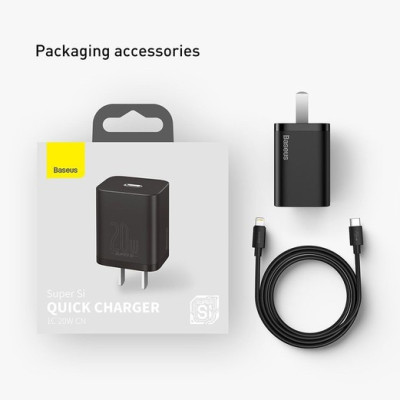 Bộ sạc nhanh 20W USB Type C Baseus Super SI Quick Charger QC3.0 cho iPhone 12 (1C, 20W, Chân dẹt) - Hàng chính hãng