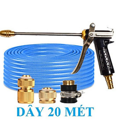 Bộ dây vòi xịt nước rửa xe, tưới cây . tăng áp 3 lần, loại 20m 206318 đầu đồng,cút đồng,+ tặng đai