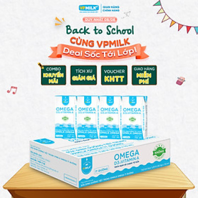 Sữa Dinh Dưỡng Tiệt Trùng VPMilk Omega Ít Đường dạng hộp cho bé trên 1 tuổi 110ml (thùng 48 hộp)