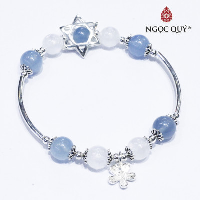 Vòng thạch anh ưu linh trắng phối aquamarine charm bạc - Ngọc Quý Gemstones
