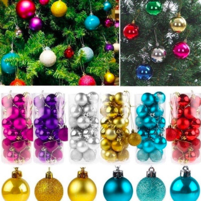 Set 24 quả châu trang trí noel, quả trang trí cây thông - Cây giả, hoa lụa Decor trang trí nhà cửa