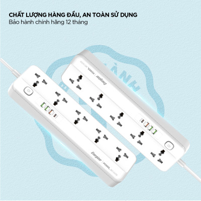 Ổ điện đa năng 5AC kèm 3USB-A và 1USB-C sạc nhanh PD (max 20W) - White - Chịu tải tối đa 2500W - Hàng chính hãng