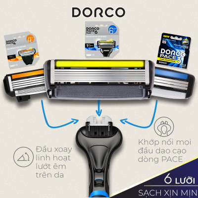 DORCO PACE 6 - Dao Cạo Hàn Quốc 6 Lưỡi - Hộp Gồm 4 Đầu Cạo