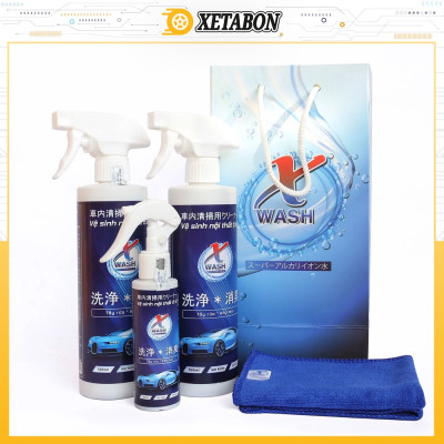 Chai xịt tẩy rửa nội thất xe hơi ô tô XWASH 500ml ,làm sạch nội thất an toàn không hóa chất, tặng kèm khăn lông cừu