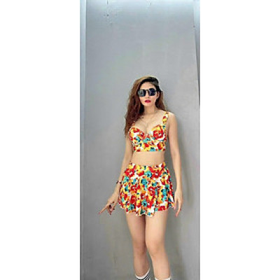 Bikini Đi Biển Hai Mảnh Kèm Mút Lót Phối Hoa Xinh Xắn