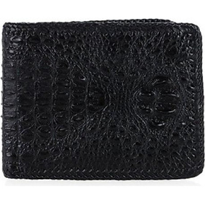 Bóp nam Huy Hoàng da cá sấu nguyên con đan viền màu đen HT2762